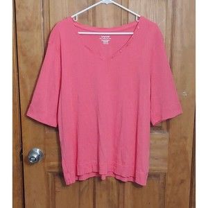 Chicos The Ultimate Tee Womens Top Sz 4 Pink V Neck 3/4 Sleeves Cotton 1X XXL